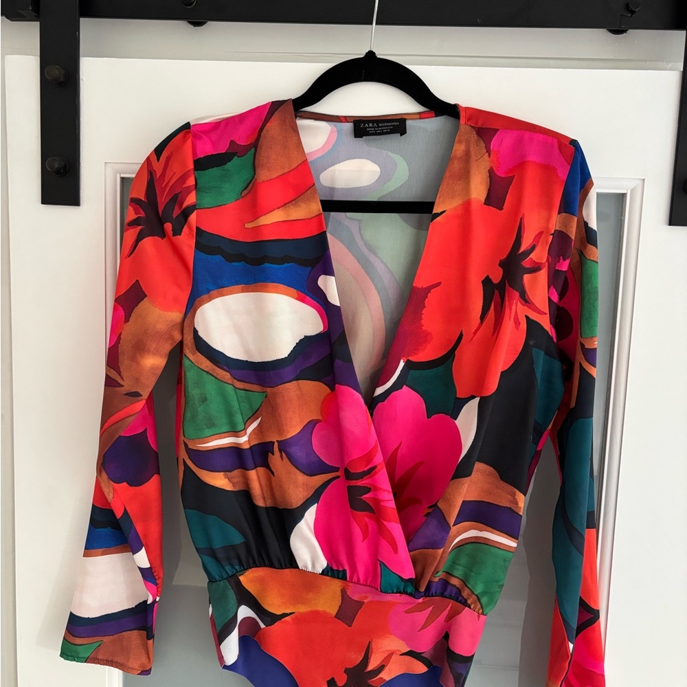 Zara Red Pink Wrap Bodysuit